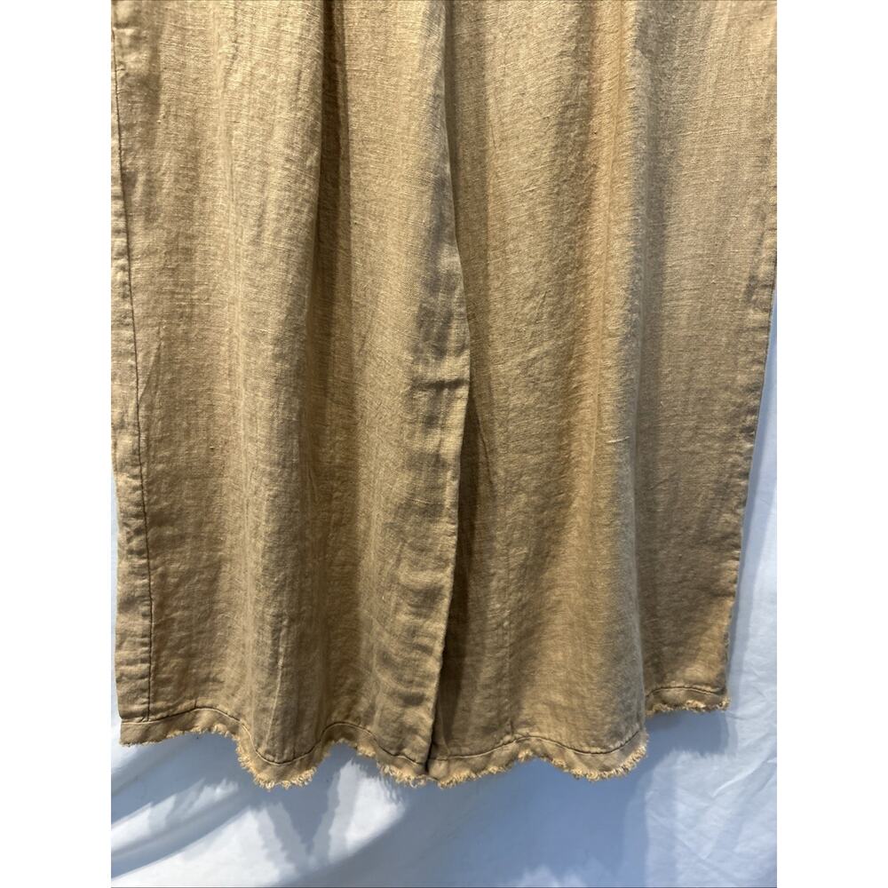 JS Millenium Pants 30” Elastic Waist Beige Wide Leg 100% Linen Italy Raw Hem - Picture 7 of 8